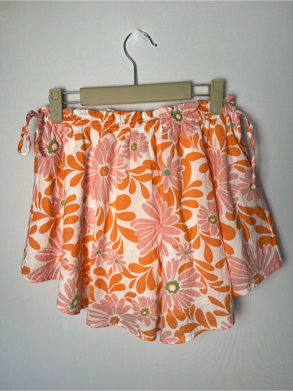 Aerie Side Tie Floral Mini Skirt Orange Pink Lined Size Small Beach Pool Cotton - Picture 3 of 6